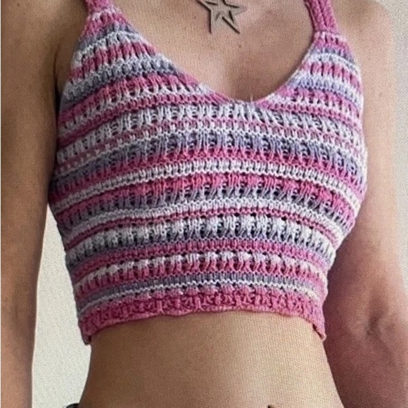 Hollister Tops - Hollister Crochet Striped Knit Crop Top Women’s Large Pink/Purple Boho Vacation